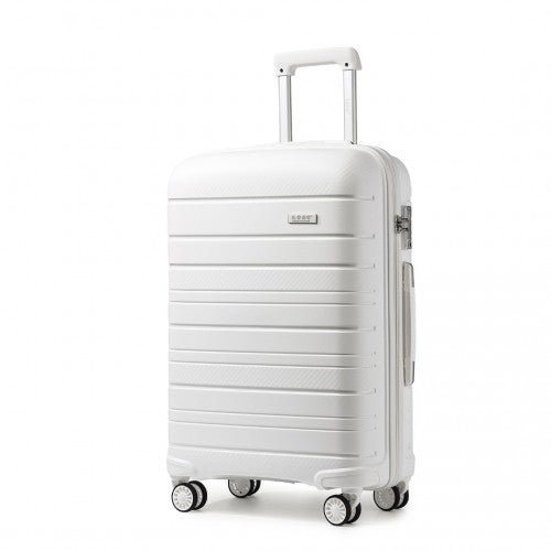 K2091L - Kono 20 Inch Multi Texture Hard Shell PP Suitcase - Classic Collection - White | Neil's Luggage Store