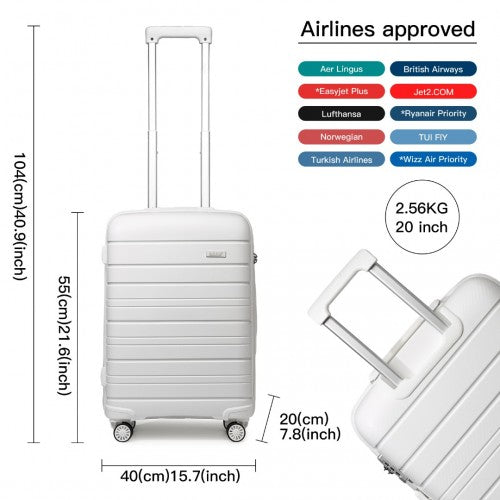 K2091L - Kono 20 Inch Multi Texture Hard Shell PP Suitcase - Classic Collection - White | Neil's Luggage Store