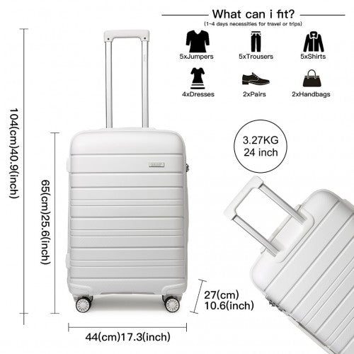 K2091L - Kono 24 Inch Multi Texture Hard Shell PP Suitcase - Classic Collection - White | Neil's Luggage Store