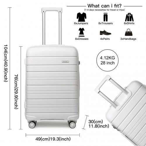 K2091L - Kono 28 Inch Multi Texture Hard Shell PP Suitcase - Classic Collection - White | Neil's Luggage Store