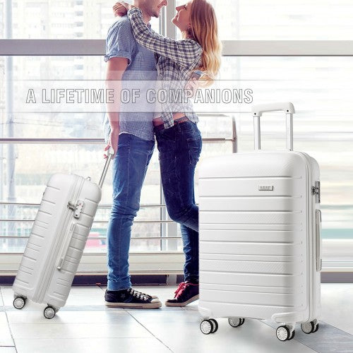 K2091L - Kono 20 Inch Multi Texture Hard Shell PP Suitcase - Classic Collection - White | Neil's Luggage Store