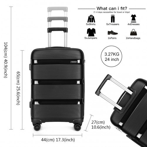 K2092L - Kono Bright Hard Shell PP Suitcase 3 Pieces Set - Classic Collection - Black | Neil's Luggage Store