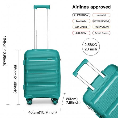 K2092L - Kono 20 Inch Bright Hard Shell PP Carry-On Suitcase In Cabin Size - Blue/Green | Neil's Luggage Store