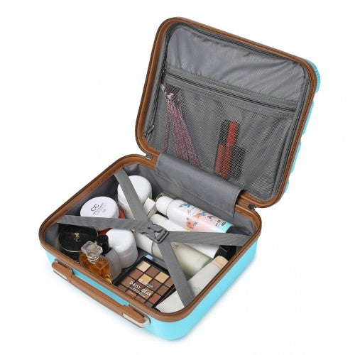 K2092L - Kono 14 Inch Bright Hard Shell PP Vanity Case - Blue and Brown | Neil's Luggage Store