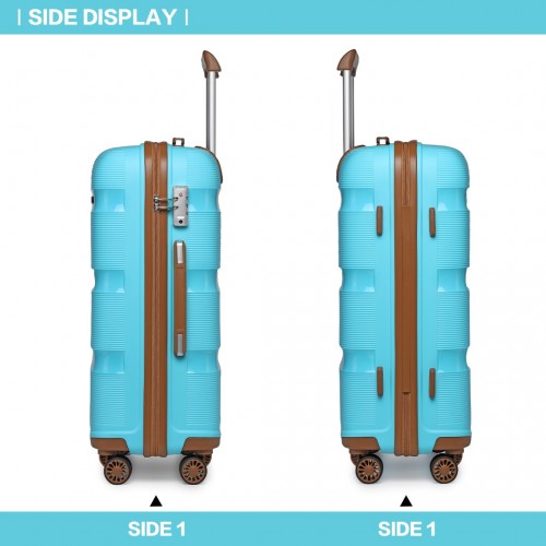 K2092L - Kono 24 Inch Bright Hard Shell PP Suitcase - Classic Collection - Blue And Brown | Neil's Luggage Store