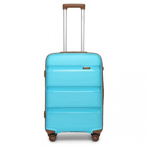 K2092L - Kono 20 Inch Bright Hard Shell PP Carry-On Suitcase In Cabin Size - Blue And Brown | Neil's Luggage Store