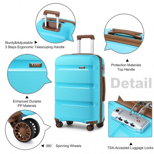 K2092L - Kono 24 Inch Bright Hard Shell PP Suitcase - Classic Collection - Blue And Brown | Neil's Luggage Store