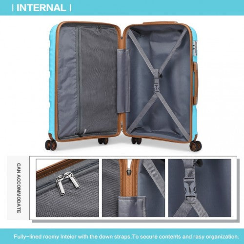 K2092L - Kono 20 Inch Bright Hard Shell PP Carry-On Suitcase In Cabin Size - Blue And Brown | Neil's Luggage Store