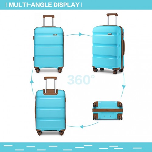 K2092L - Kono 24 Inch Bright Hard Shell PP Suitcase - Classic Collection - Blue And Brown | Neil's Luggage Store