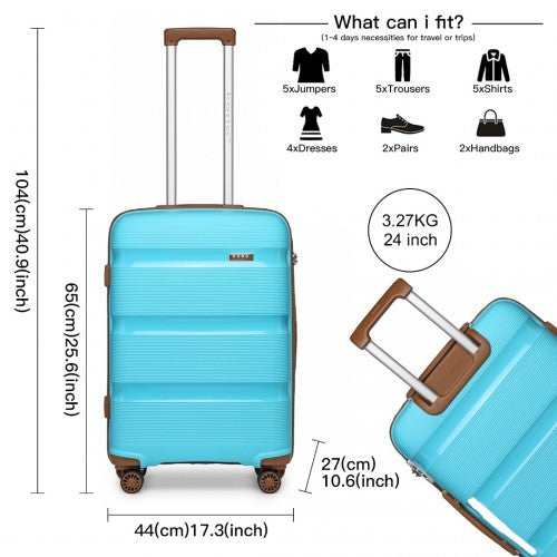 K2092L - Kono 24 Inch Bright Hard Shell PP Suitcase - Classic Collection - Blue And Brown | Neil's Luggage Store