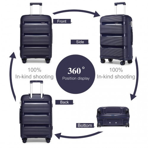 K2092L - Kono Bright Hard Shell PP Suitcase With TSA Lock And Vanity Case 4 Pieces Set - Classic Collection - Navy | Neil's Luggage Store