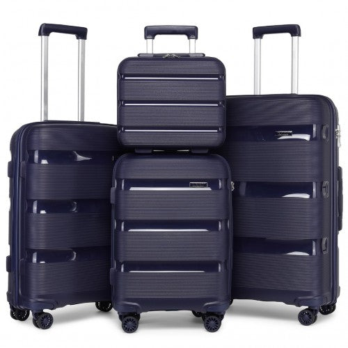 K2092L - Kono Bright Hard Shell PP Suitcase With TSA Lock And Vanity Case 4 Pieces Set - Classic Collection - Navy | Neil's Luggage Store