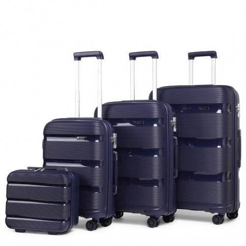 K2092L - Kono Bright Hard Shell PP Suitcase With TSA Lock And Vanity Case 4 Pieces Set - Classic Collection - Navy | Neil's Luggage Store