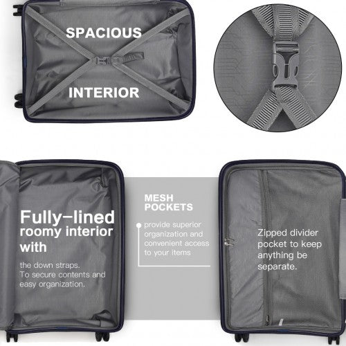 K2092L - Kono Bright Hard Shell PP Suitcase With TSA Lock And Vanity Case 4 Pieces Set - Classic Collection - Navy | Neil's Luggage Store