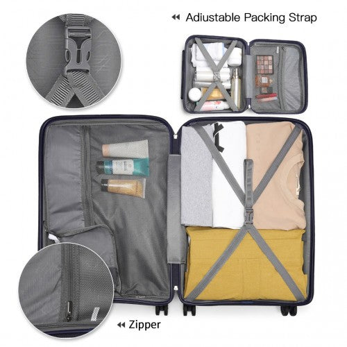 K2092L - Kono Bright Hard Shell PP Suitcase With TSA Lock And Vanity Case 4 Pieces Set - Classic Collection - Navy | Neil's Luggage Store