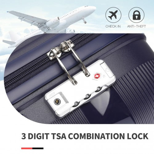 K2092L - Kono Bright Hard Shell PP Suitcase With TSA Lock And Vanity Case 4 Pieces Set - Classic Collection - Navy | Neil's Luggage Store