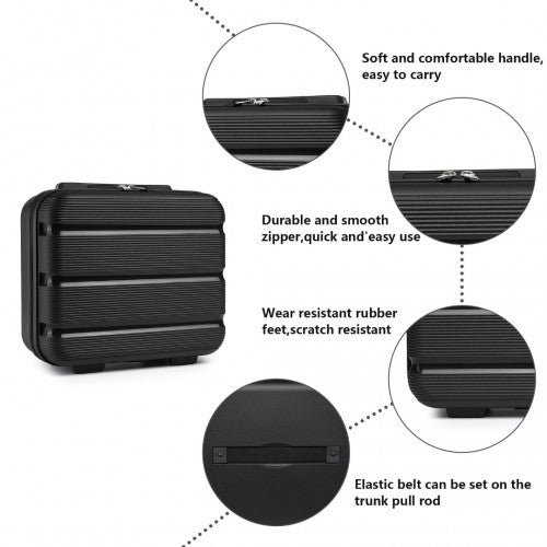 K2092L - Kono 14 Inch Bright Hard Shell PP Vanity Case - Black | Neil's Luggage Store