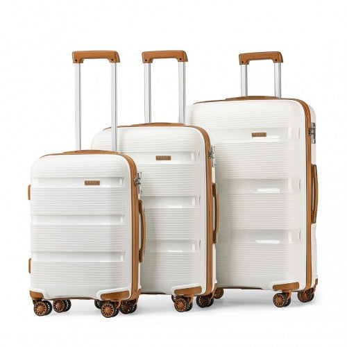 K2092L - Kono Bright Hard Shell PP Suitcase 3 Pieces Set - Classic Collection - Cream | Neil's Luggage Store