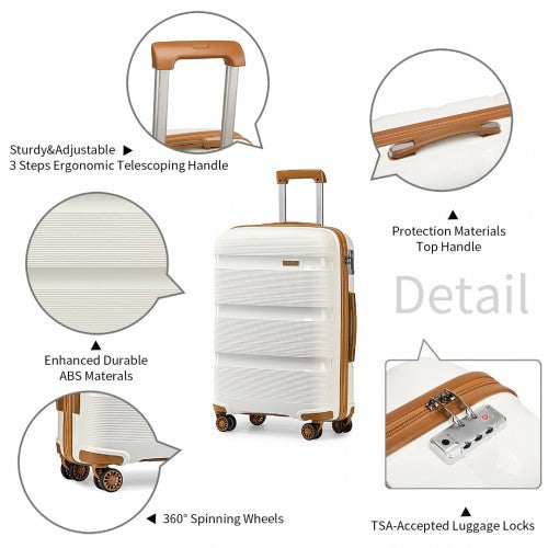 K2092L - Kono Bright Hard Shell PP Suitcase 3 Pieces Set - Classic Collection - Cream | Neil's Luggage Store