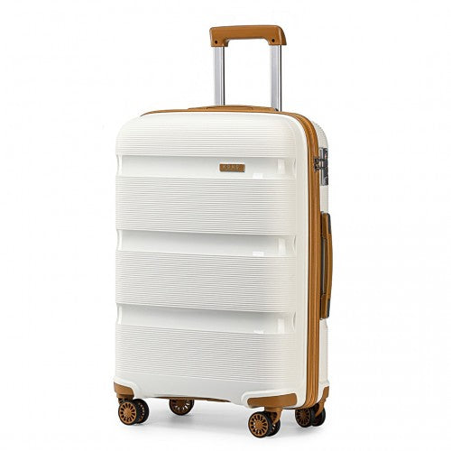K2092L - Kono 20 Inch Bright Hard Shell PP Carry-On Suitcase In Cabin Size - Cream | Neil's Luggage Store