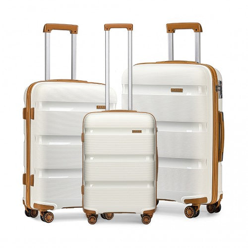 K2092L - Kono Bright Hard Shell PP Suitcase 3 Pieces Set - Classic Collection - Cream | Neil's Luggage Store