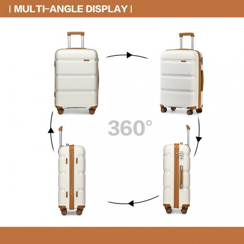 K2092L - Kono Bright Hard Shell PP Suitcase 3 Pieces Set - Classic Collection - Cream | Neil's Luggage Store