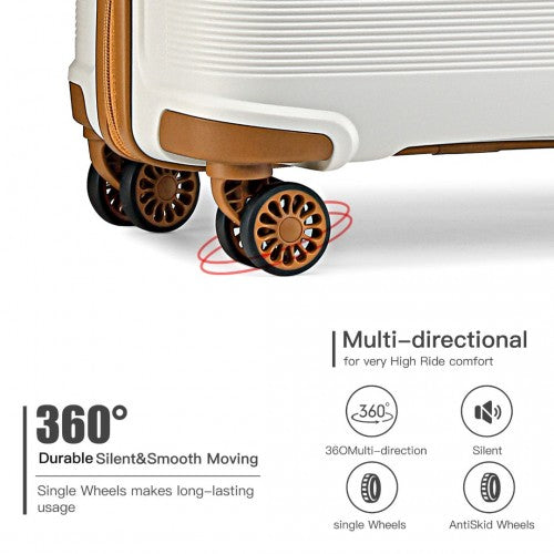 K2092L - Kono Bright Hard Shell PP Suitcase 3 Pieces Set - Classic Collection - Cream | Neil's Luggage Store