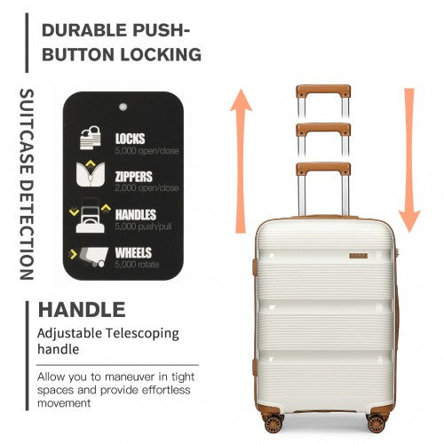 K2092L - Kono Bright Hard Shell PP Suitcase 3 Pieces Set - Classic Collection - Cream | Neil's Luggage Store