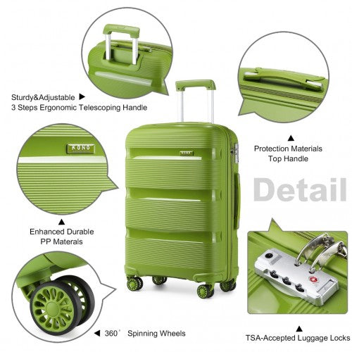 K2092L - Kono 20 Inch Bright Hard Shell PP Carry-On Suitcase In Cabin Size - Green | Neil's Luggage Store