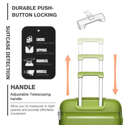 K2092L - Kono 24 Inch Bright Hard Shell PP Suitcase - Classic Collection - Green | Neil's Luggage Store