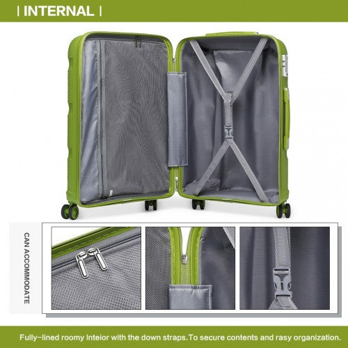 K2092L - Kono 20 Inch Bright Hard Shell PP Carry-On Suitcase In Cabin Size - Green | Neil's Luggage Store
