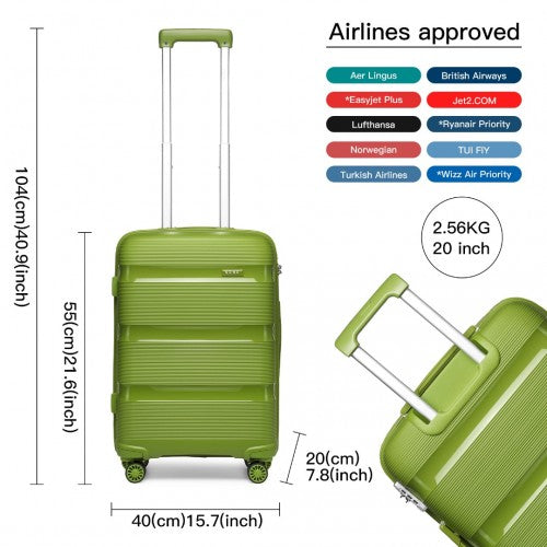 K2092L - Kono Bright Hard Shell PP Suitcase 3 Pieces Set - Classic Collection - Green | Neil's Luggage Store