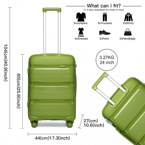 K2092L - Kono Bright Hard Shell PP Suitcase 3 Pieces Set - Classic Collection - Green | Neil's Luggage Store