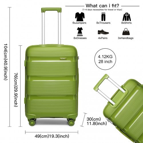 K2092L - Kono Bright Hard Shell PP Suitcase 3 Pieces Set - Classic Collection - Green | Neil's Luggage Store