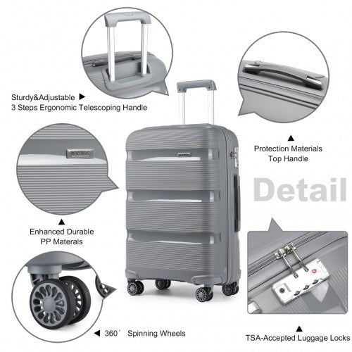 K2092L - Kono 24 Inch Bright Hard Shell PP Suitcase - Classic Collection - Grey | Neil's Luggage Store