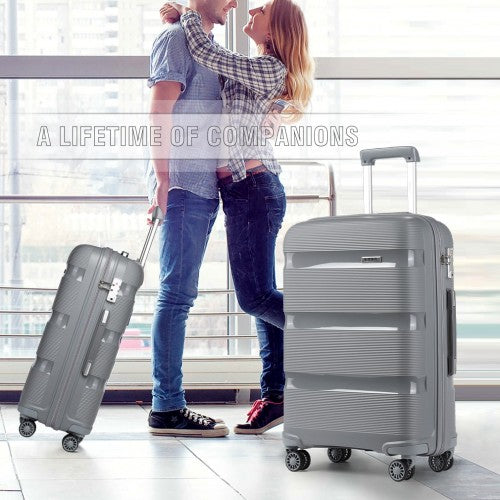 K2092L - Kono 24 Inch Bright Hard Shell PP Suitcase - Classic Collection - Grey | Neil's Luggage Store