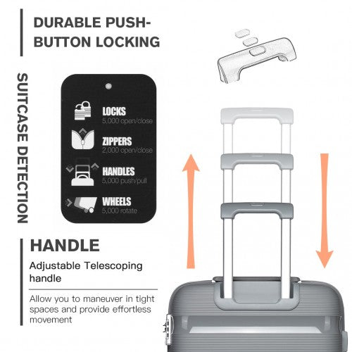 K2092L - Kono 24 Inch Bright Hard Shell PP Suitcase - Classic Collection - Grey | Neil's Luggage Store