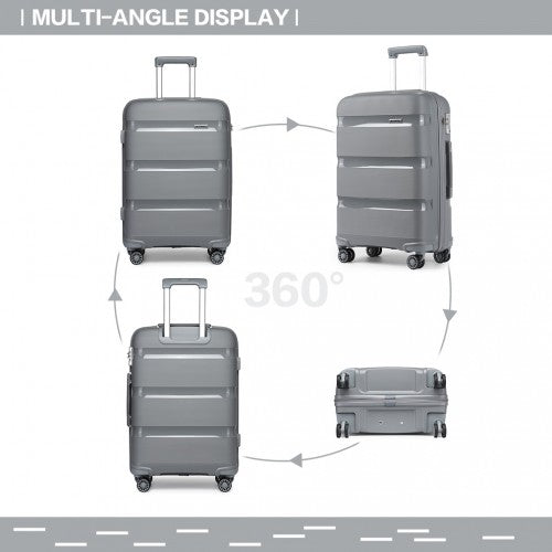 K2092L - Kono 24 Inch Bright Hard Shell PP Suitcase - Classic Collection - Grey | Neil's Luggage Store
