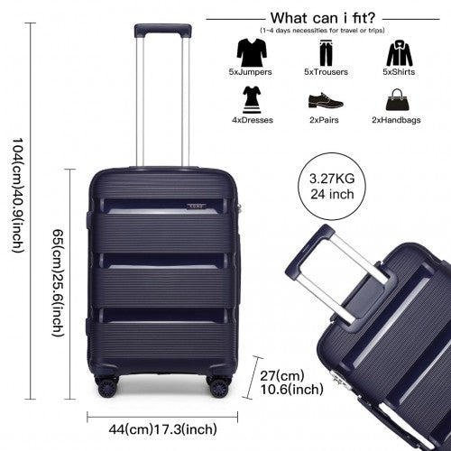 K2092L - Kono 24 Inch Bright Hard Shell PP Suitcase - Classic Collection - Navy | Neil's Luggage Store