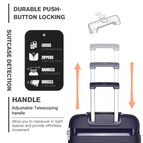 K2092L - Kono 24 Inch Bright Hard Shell PP Suitcase - Classic Collection - Navy | Neil's Luggage Store
