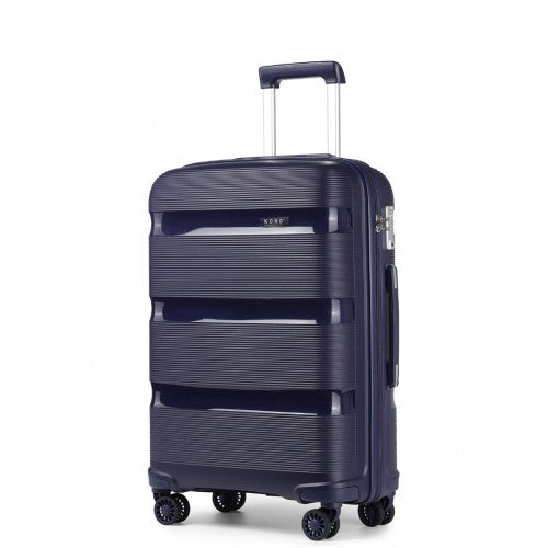 K2092L - Kono 20 Inch Bright Hard Shell PP Carry-On Suitcase In Cabin Size - Navy | Neil's Luggage Store