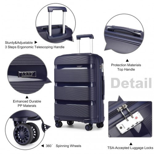 K2092L - Kono 24 Inch Bright Hard Shell PP Suitcase - Classic Collection - Navy | Neil's Luggage Store