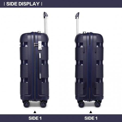 K2092L - Kono 20 Inch Bright Hard Shell PP Carry-On Suitcase In Cabin Size - Navy | Neil's Luggage Store