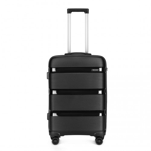K2092L - Kono 24 Inch Bright Hard Shell PP Suitcase - Classic Collection - Black | Neil's Luggage Store