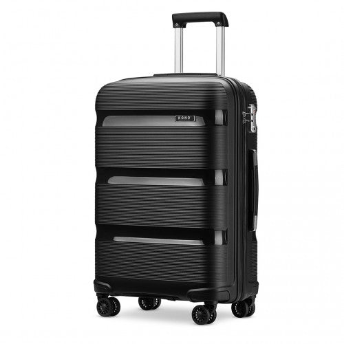 K2092L - Kono 20 Inch Bright Hard Shell PP Carry-On Suitcase In Cabin Size - Black | Neil's Luggage Store