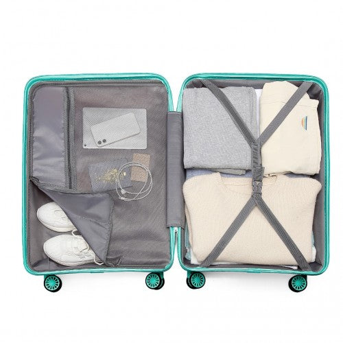 K2094L - Kono 20 Inch Lightweight Polypropylene Hard Shell Suitcase With TSA Lock - Teal | Neil's Luggage Store