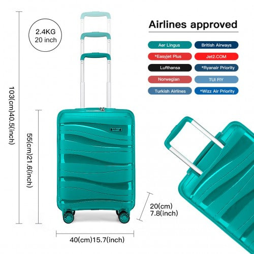 K2094L - Kono 20 Inch Lightweight Polypropylene Hard Shell Suitcase With TSA Lock - Teal | Neil's Luggage Store