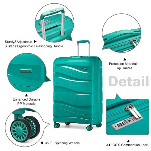 K2094L - Kono 20 Inch Lightweight Polypropylene Hard Shell Suitcase With TSA Lock - Teal | Neil's Luggage Store