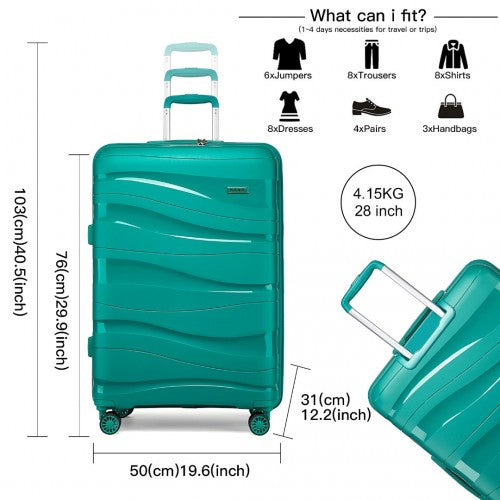 K2094L - Kono 28 Inch Lightweight Polypropylene Hard Shell Suitcase With TSA Lock - Teal | Neil's Luggage Store