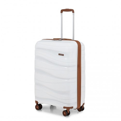 K2094L - Kono 20 Inch Lightweight Polypropylene Hard Shell Suitcase With TSA Lock - Cream | Neil's Luggage Store